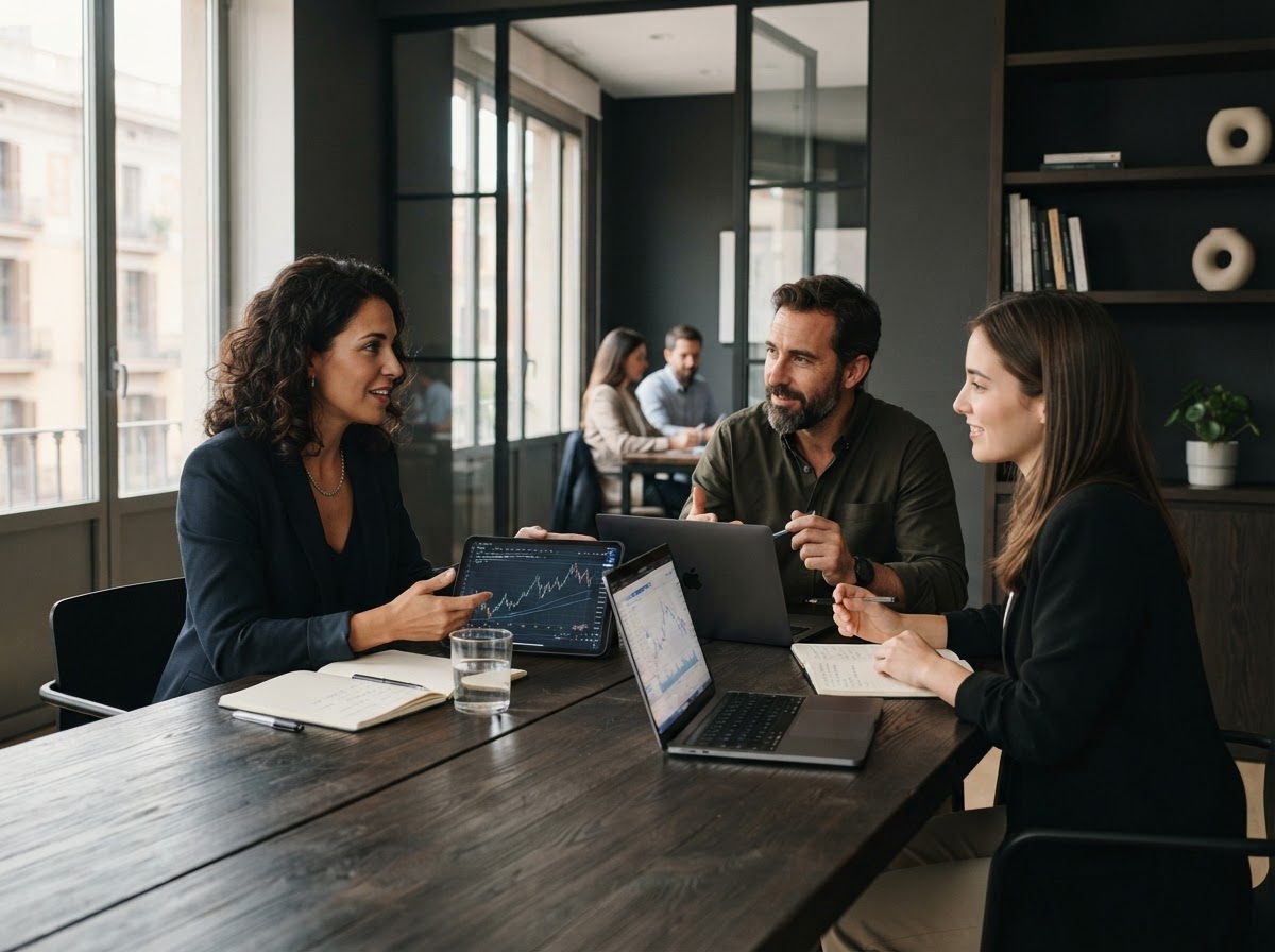 Pevuex Invest: equipo analizando modelos de datos para optimización de inversión
